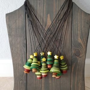 Hand Crafted Christmas Tree Button Necklace